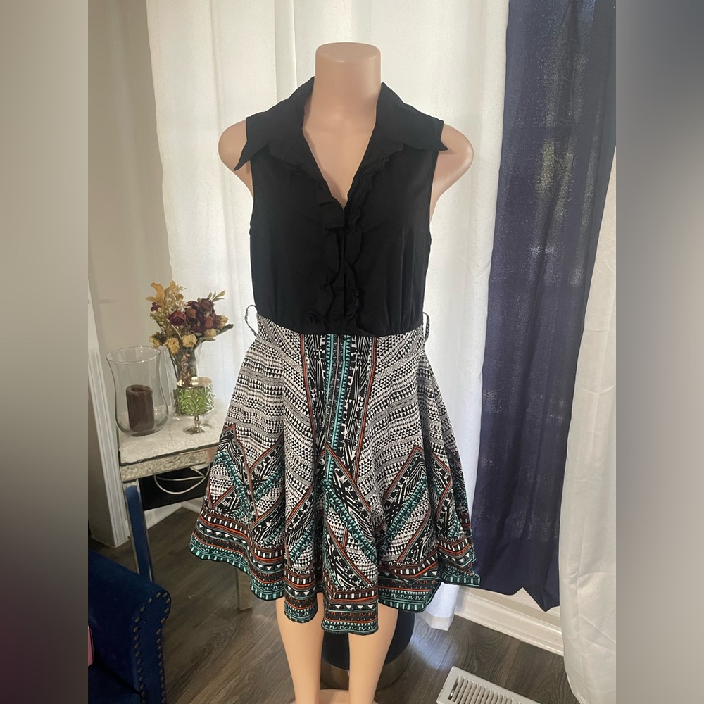Bailey Blue XL Black and Patterned Sleeveless Dress Aline